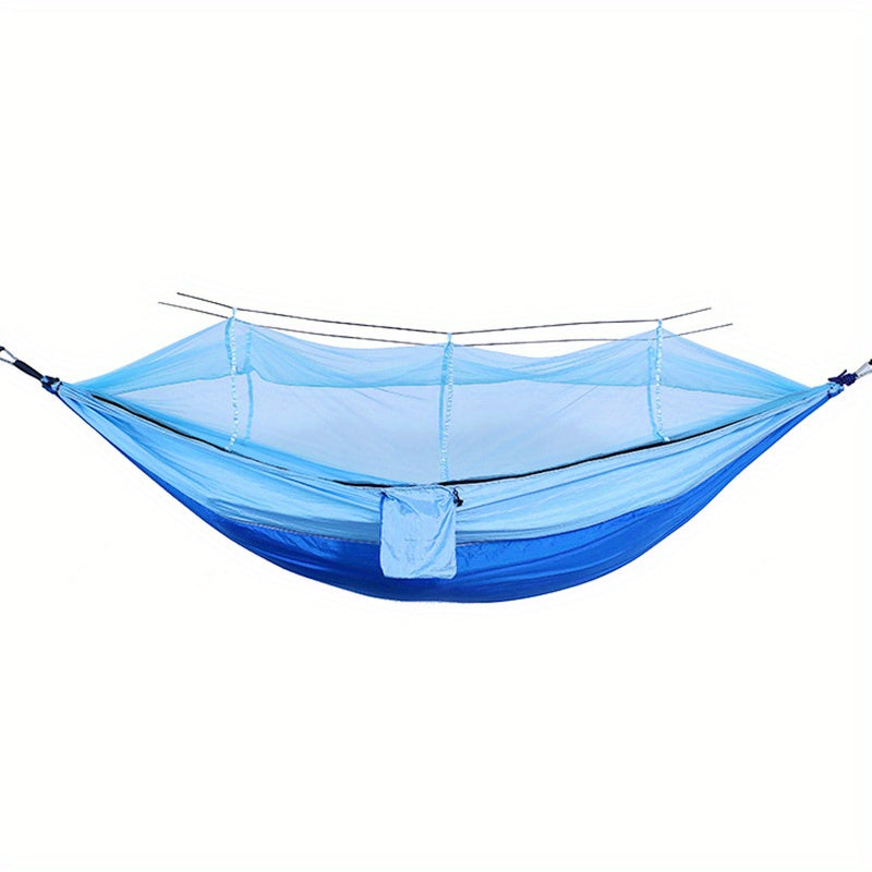 Dubbelhängmatta med antirullning och myggnät för camping utomhus och hemmabruk.