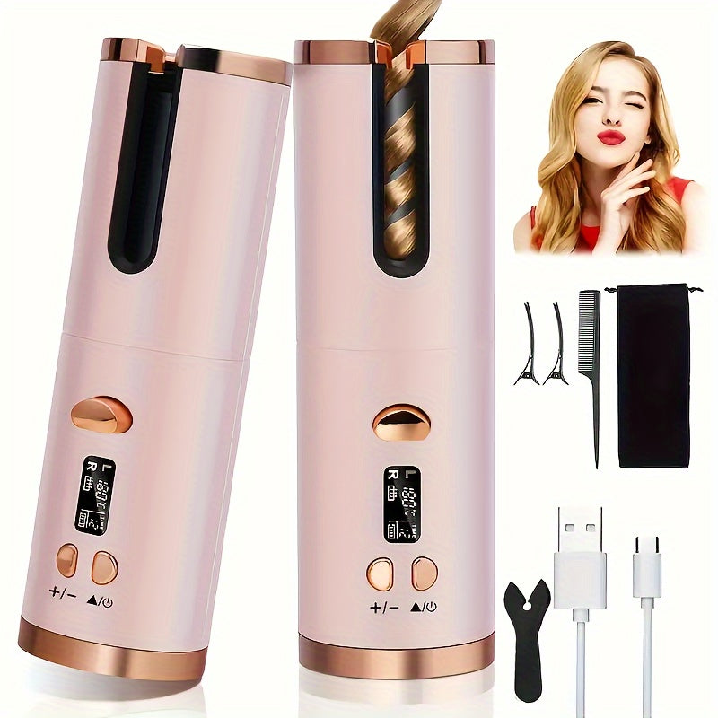 5 värmeinställningar, automatisk böjning för läckert hår - Keramisk, skållningsfri, trasselfri, snabbladdningsbart USB-litiumbatteri - Perfekt för styling, speciella tillfällen och som en elegant present med lyxig presentask inkluderad