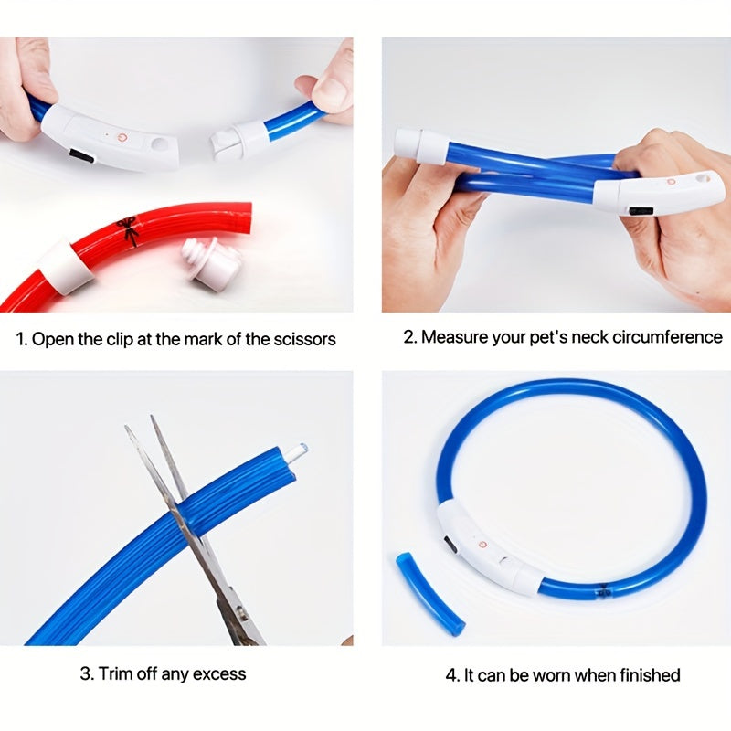 Hundhalsband med LED-ljus, helt lysande på natten, anti-förlust, USB-uppladdningsbart hundhalsband