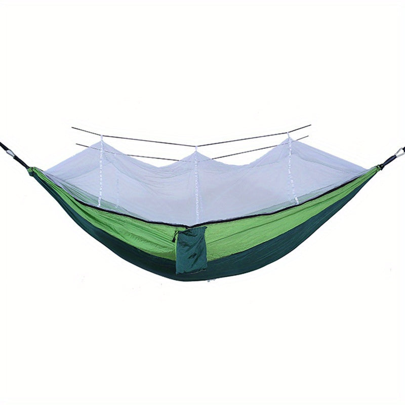 Dubbelhängmatta med antirullning och myggnät för camping utomhus och hemmabruk.