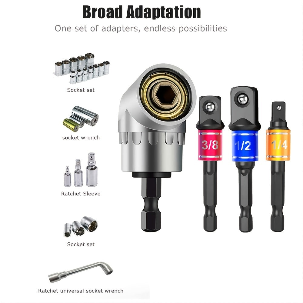 4 delar/set, slagkraftiga elhandverktyg, hylsnyckeladapter förlängningssats, 1/4" 3/8" 1/2" sexkantsborr, mutterdragare, bitssats + 105 graders vinkelmejsel, förlängningsskruvmejsel, borrtillbehör