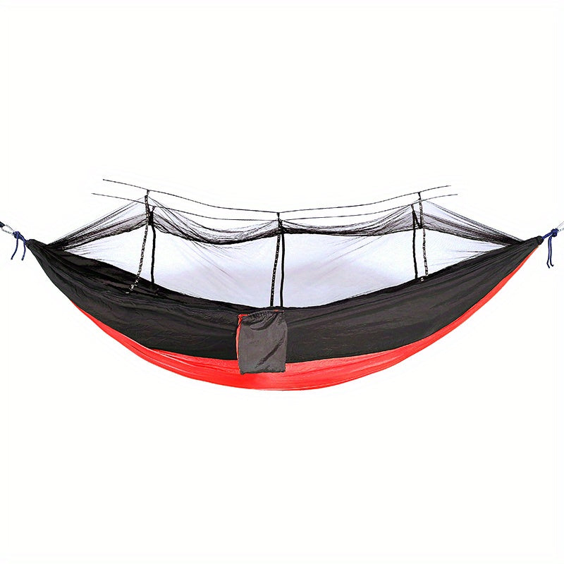 Dubbelhängmatta med antirullning och myggnät för camping utomhus och hemmabruk.
