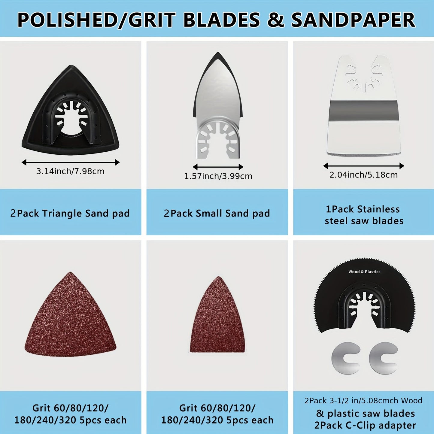 97-delars set med oscillerande sågblad: Multiverktyg för trä- och metallskärning, bimetallsågblad + sandpapper och snabbkopplingssågblad - Passar Dewalt, Ryobi, Milwaukee, Rockwell, Fein, Makita