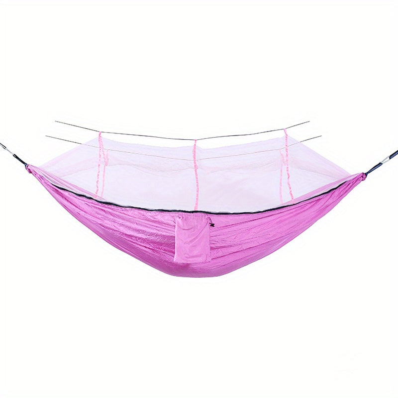 Dubbelhängmatta med antirullning och myggnät för camping utomhus och hemmabruk.