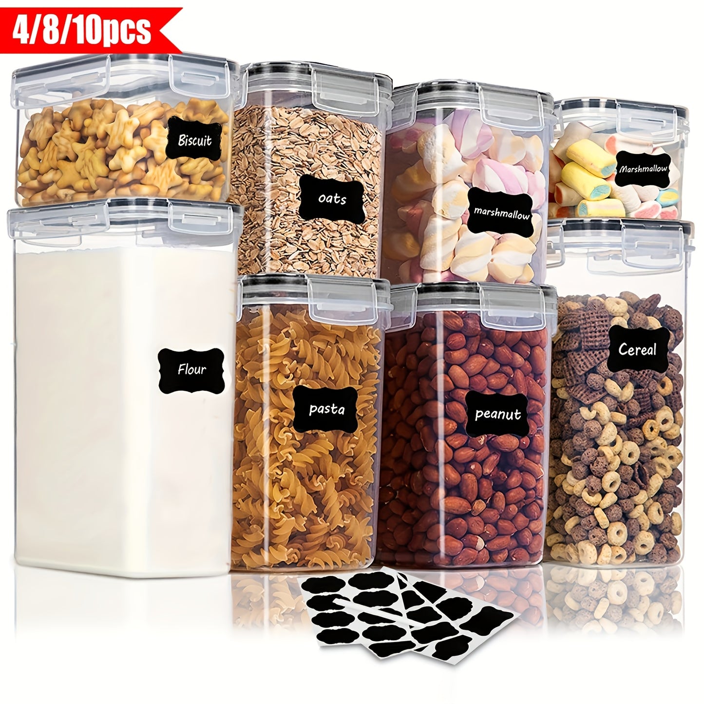 För husbilsorganisation! 4/8/10 st lufttäta matförvaringsbehållare med lock, BPA-fria plastbehållare för kök och skafferi för organisation av flingor, mjöl, socker, lämpliga husbil/husvagn
