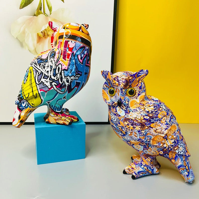 Kreativa färgglada ugglor harts ornament