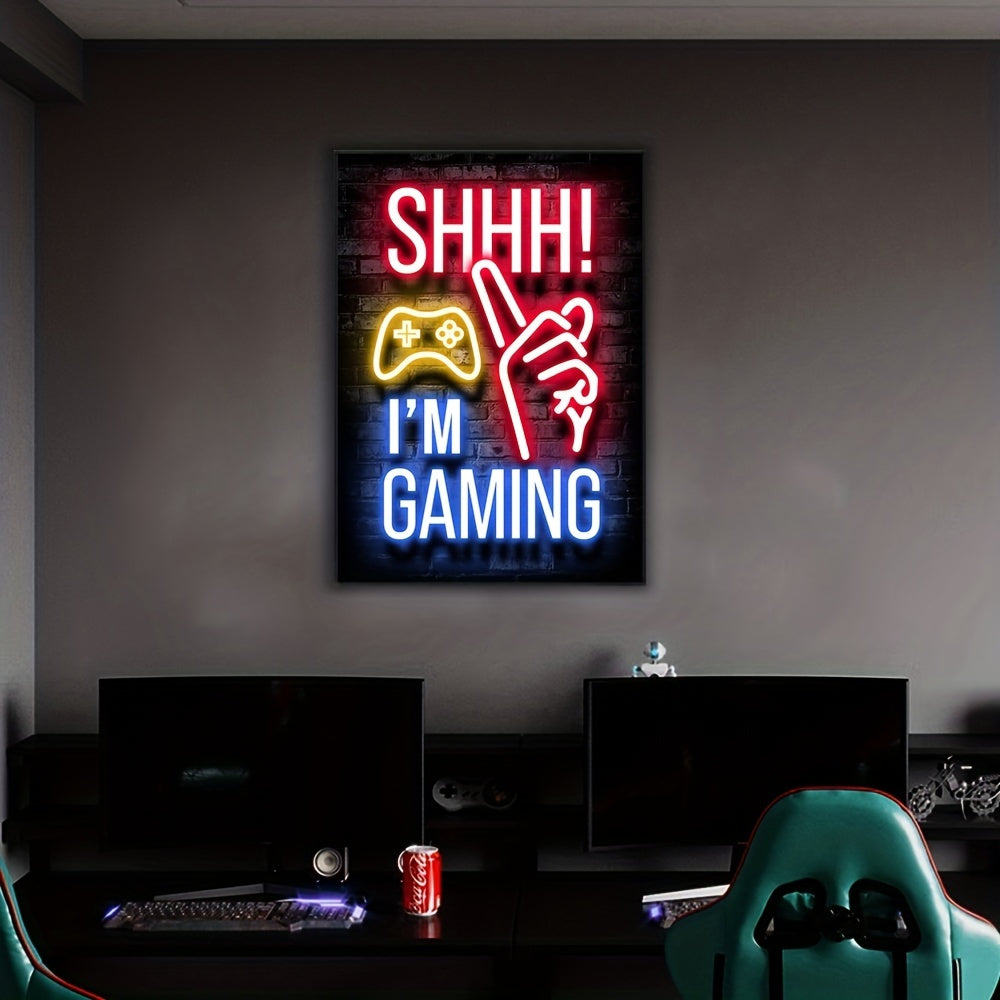 1 st neonspelposter - livfull canvastavla för spelhallar och pojkrum - perfekt väggdekor för Mancaves