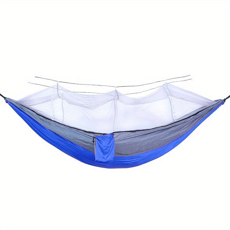 Dubbelhängmatta med antirullning och myggnät för camping utomhus och hemmabruk.