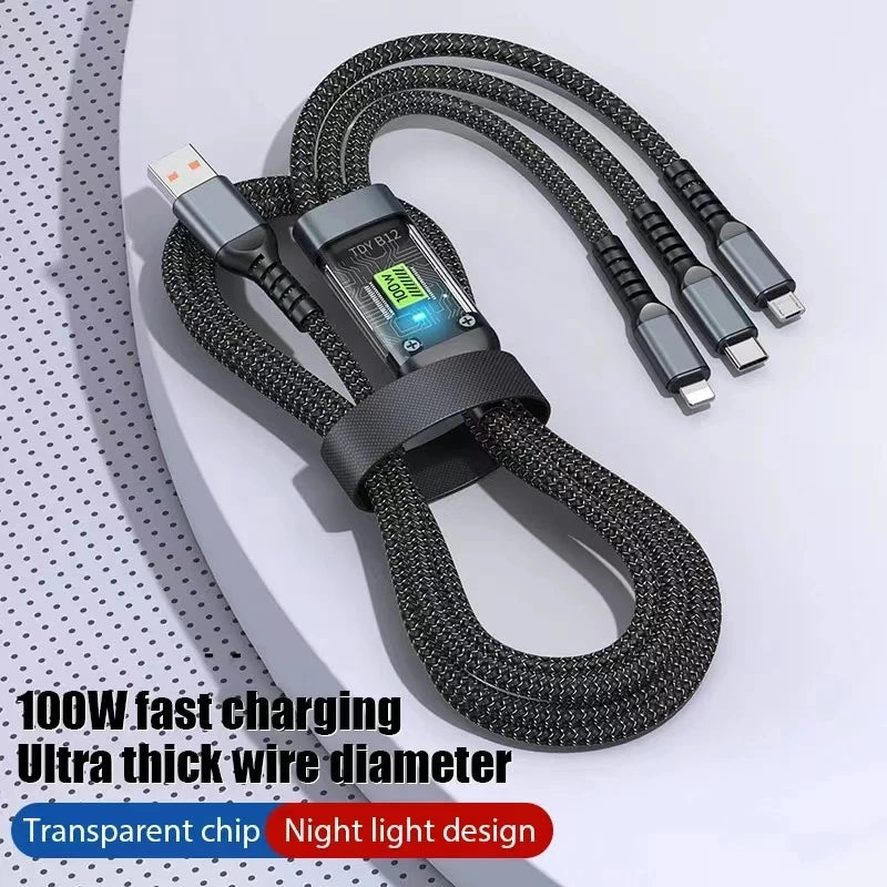 3 i 1 usb 100w kabel för snabbladdning och data mini usb typ c mikro lämpar sig för Iphone Android Xiaomi Huawei Oppo laddning