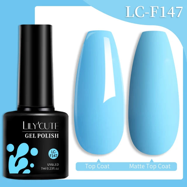 LILYCUTE 7ML Färgglad Gel Nagellack 129 Färger Långvarig För Manikyr Semi Permanent Base Top Coat Nail Art UV Gel Lack