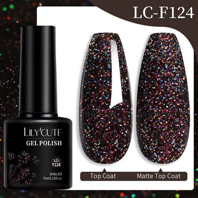 LILYCUTE 7ML Färgglad Gel Nagellack 129 Färger Långvarig För Manikyr Semi Permanent Base Top Coat Nail Art UV Gel Lack