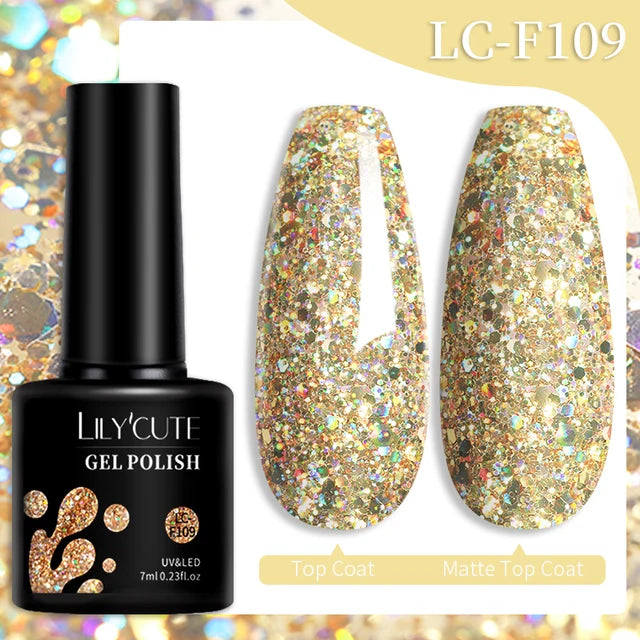 LILYCUTE 7ML Färgglad Gel Nagellack 129 Färger Långvarig För Manikyr Semi Permanent Base Top Coat Nail Art UV Gel Lack