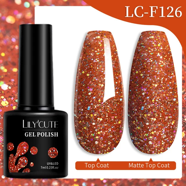 LILYCUTE 7ML Färgglad Gel Nagellack 129 Färger Långvarig För Manikyr Semi Permanent Base Top Coat Nail Art UV Gel Lack