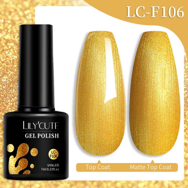 LILYCUTE 7ML Färgglad Gel Nagellack 129 Färger Långvarig För Manikyr Semi Permanent Base Top Coat Nail Art UV Gel Lack
