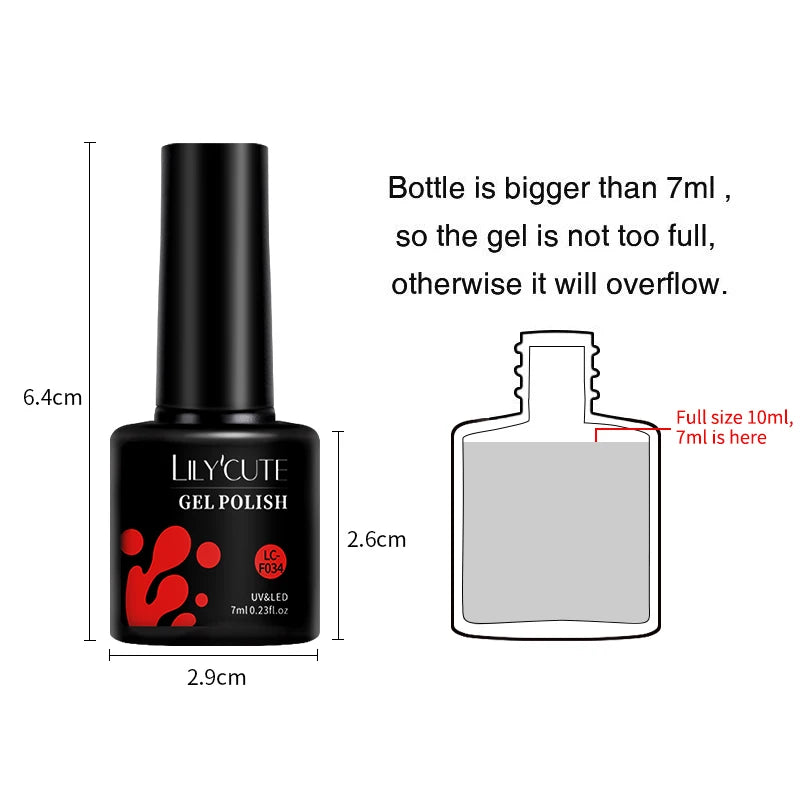 LILYCUTE 7ML Färgglad Gel Nagellack 129 Färger Långvarig För Manikyr Semi Permanent Base Top Coat Nail Art UV Gel Lack