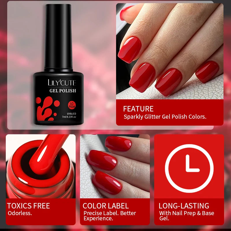 LILYCUTE 7ML Färgglad Gel Nagellack 129 Färger Långvarig För Manikyr Semi Permanent Base Top Coat Nail Art UV Gel Lack