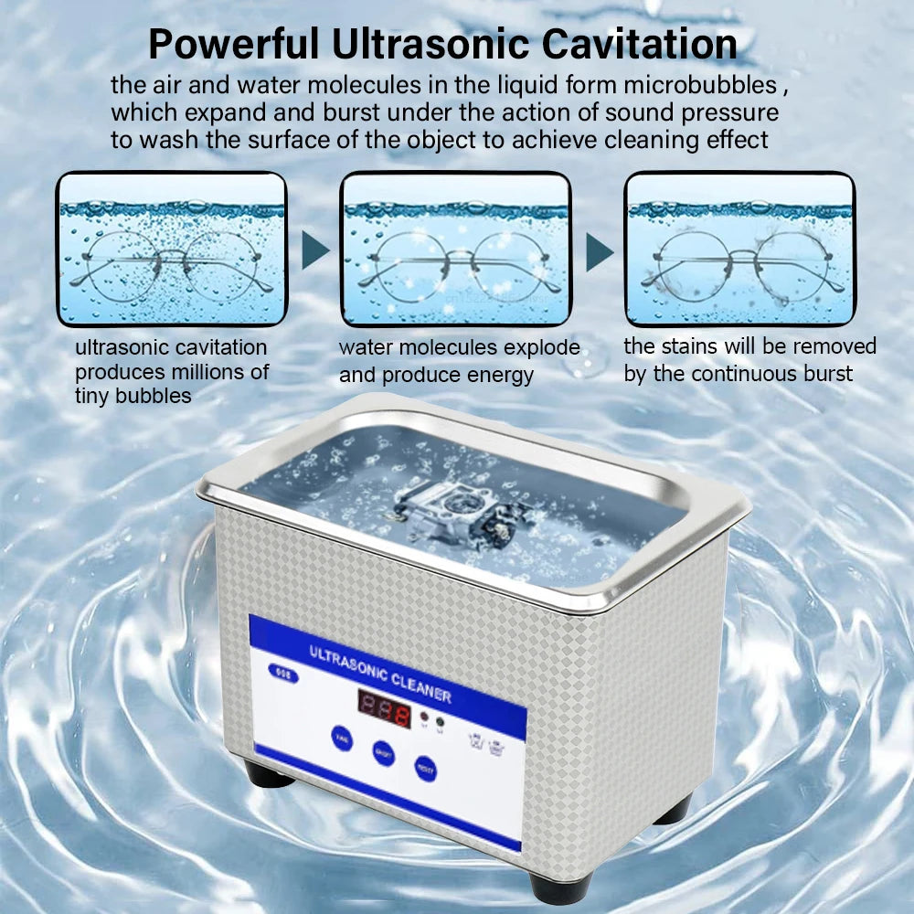 Ultraljudsrengöring 800ml Ultraljudsglasrengöring 40KHZ högfrekvent ultraljudstvättbad för smycken Rengöring av glasögon35W