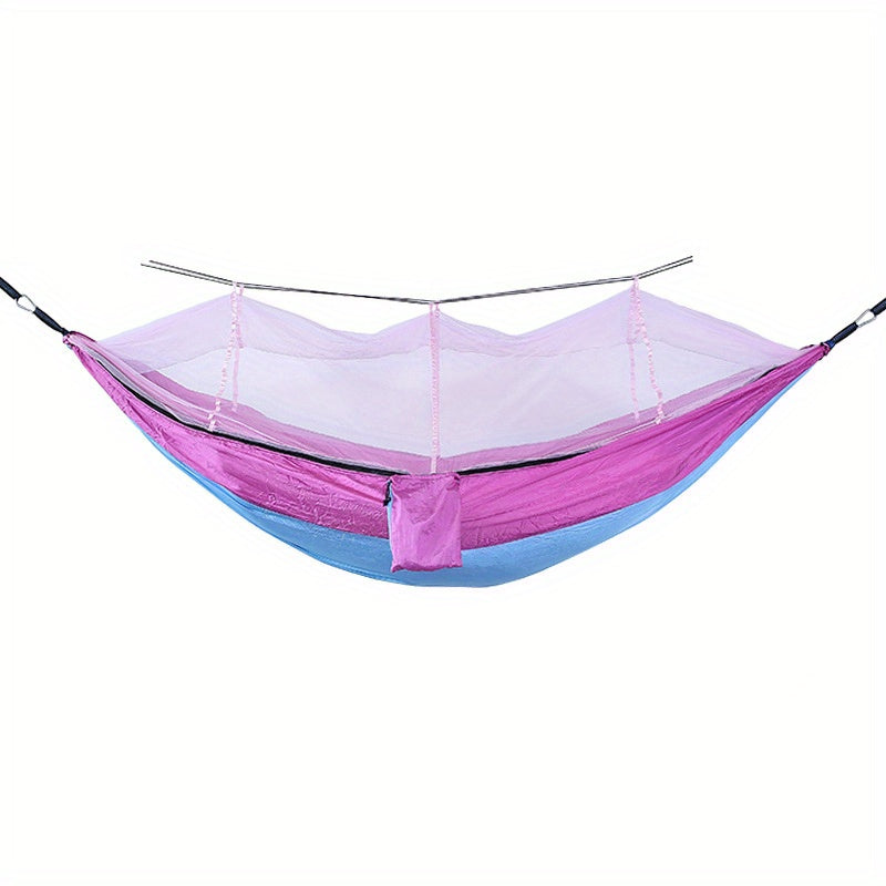 Dubbelhängmatta med antirullning och myggnät för camping utomhus och hemmabruk.