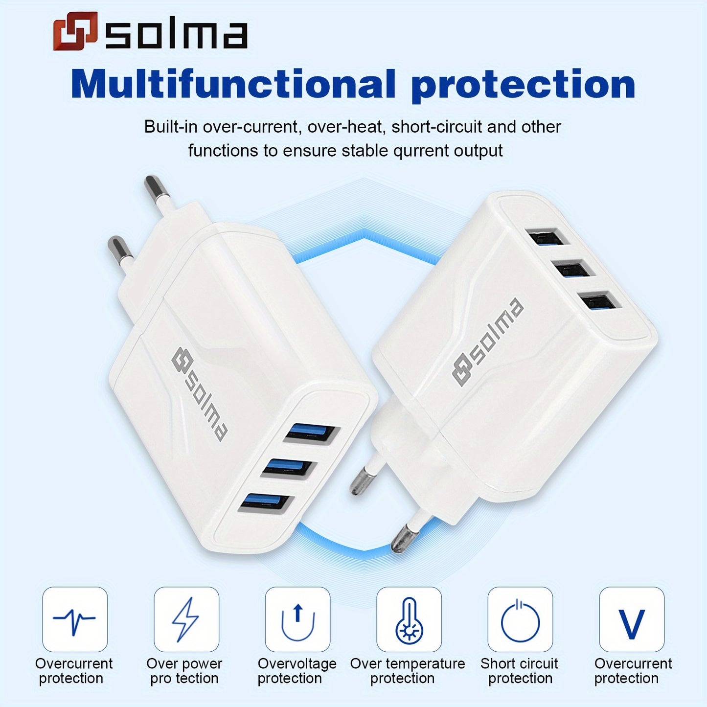3 USB-portar Multifunktionellt laddningshuvud 5V 1A USB-laddningshuvud Enkel USB-laddare för mobiltelefon och surfplatta för iPhone och Android