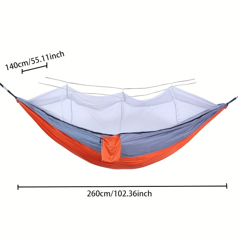 Dubbelhängmatta med antirullning och myggnät för camping utomhus och hemmabruk.