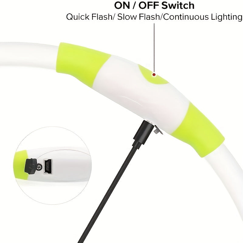 Hundhalsband med LED-ljus, helt lysande på natten, anti-förlust, USB-uppladdningsbart hundhalsband
