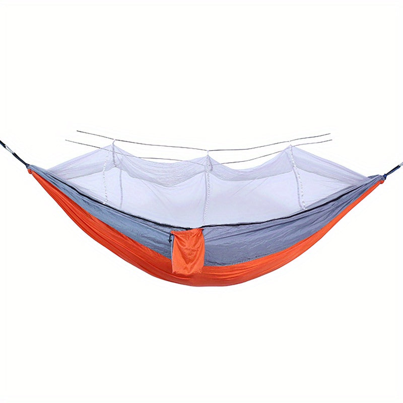 Dubbelhängmatta med antirullning och myggnät för camping utomhus och hemmabruk.