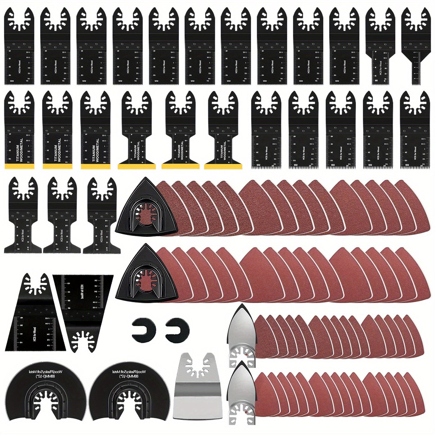 97-delars set med oscillerande sågblad: Multiverktyg för trä- och metallskärning, bimetallsågblad + sandpapper och snabbkopplingssågblad - Passar Dewalt, Ryobi, Milwaukee, Rockwell, Fein, Makita