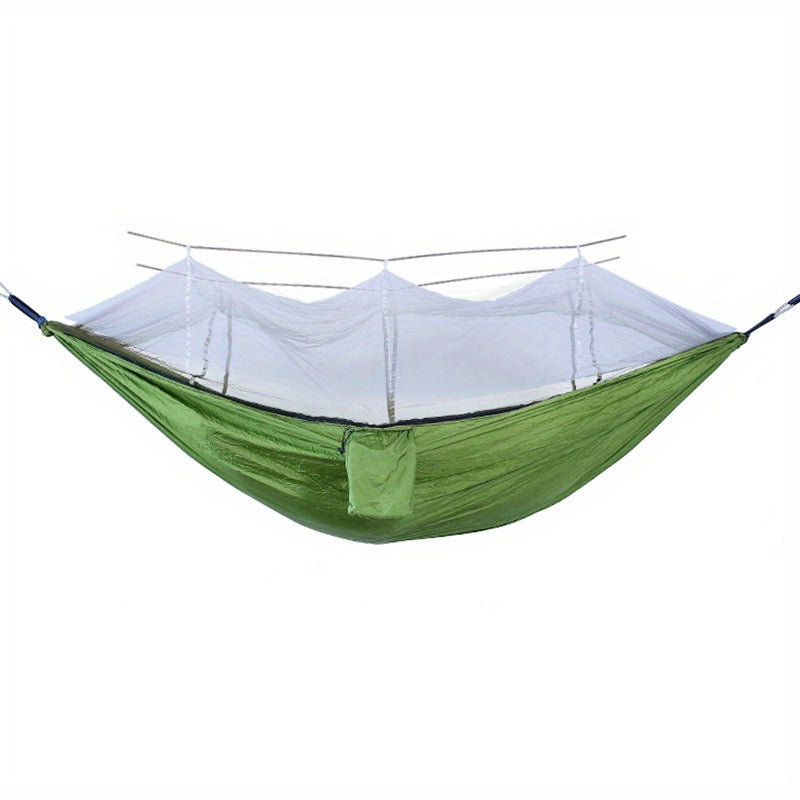 Dubbelhängmatta med antirullning och myggnät för camping utomhus och hemmabruk.