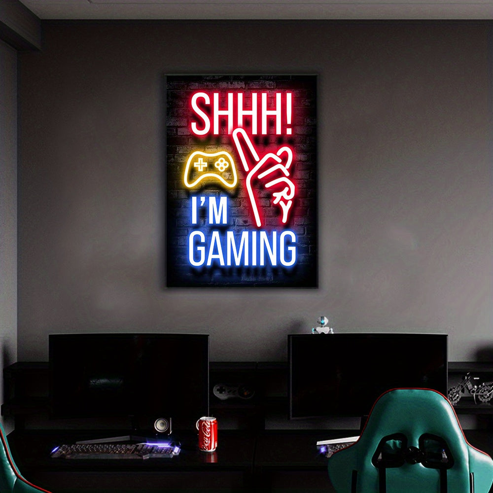 1 st neonspelposter - livfull canvastavla för spelhallar och pojkrum - perfekt väggdekor för Mancaves