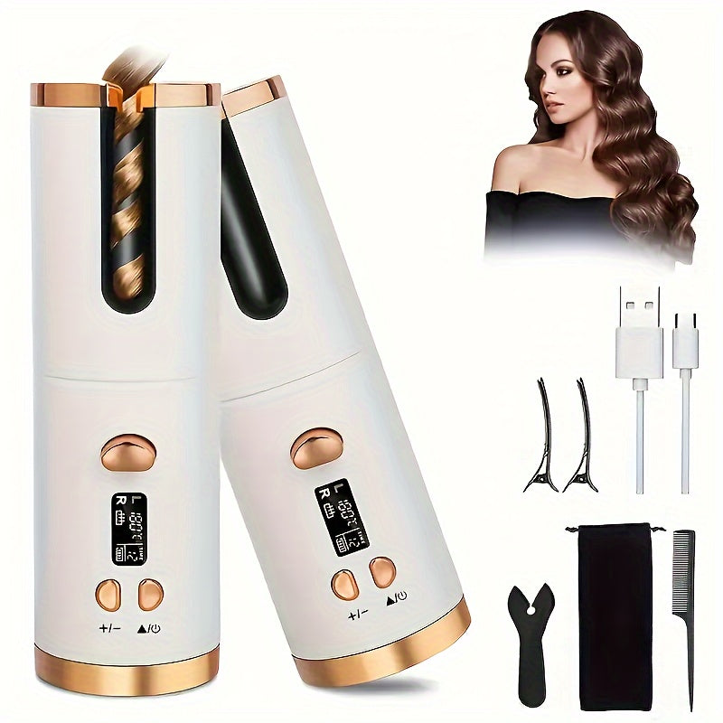 5 värmeinställningar, automatisk böjning för läckert hår - Keramisk, skållningsfri, trasselfri, snabbladdningsbart USB-litiumbatteri - Perfekt för styling, speciella tillfällen och som en elegant present med lyxig presentask inkluderad