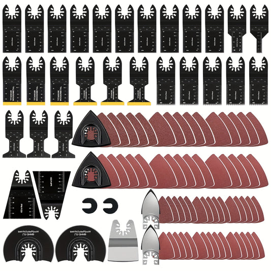 97-delars set med oscillerande sågblad: Multiverktyg för trä- och metallskärning, bimetallsågblad + sandpapper och snabbkopplingssågblad - Passar Dewalt, Ryobi, Milwaukee, Rockwell, Fein, Makita