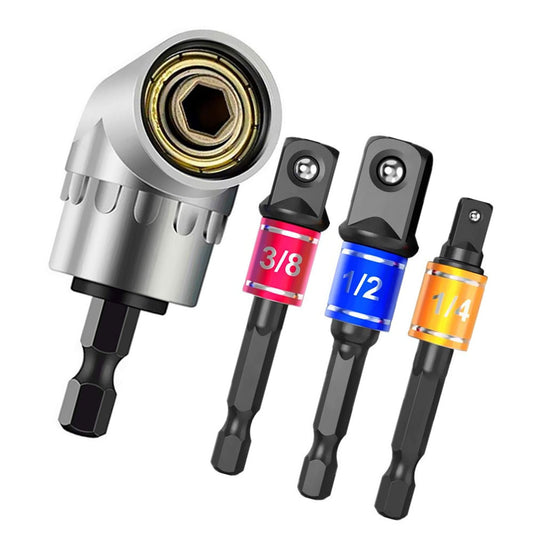 4 delar/set, slagkraftiga elhandverktyg, hylsnyckeladapter förlängningssats, 1/4" 3/8" 1/2" sexkantsborr, mutterdragare, bitssats + 105 graders vinkelmejsel, förlängningsskruvmejsel, borrtillbehör