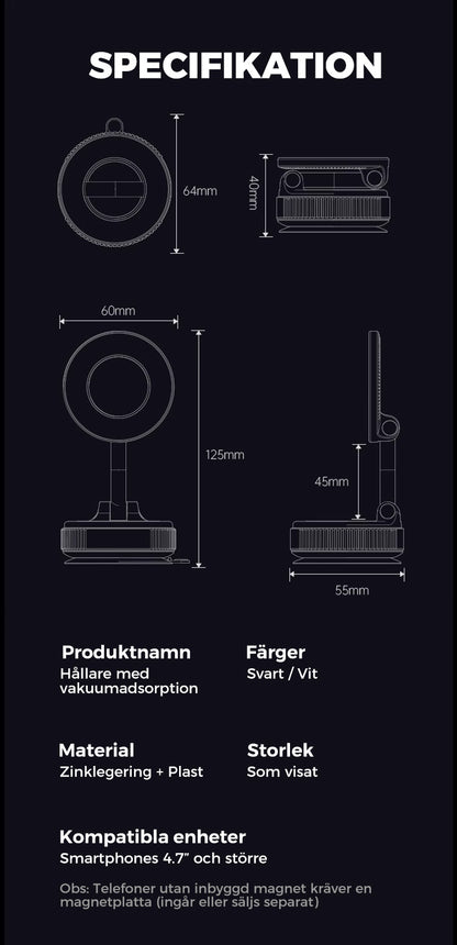 Telefonhållare med vakuumadsorption för bil