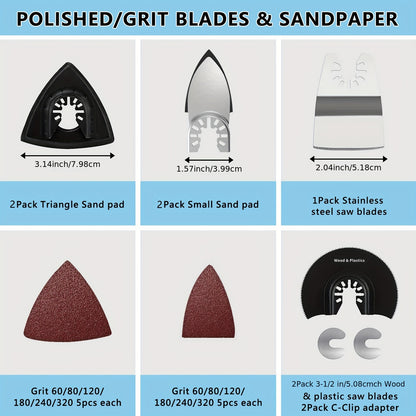 97-delars set med oscillerande sågblad: Multiverktyg för trä- och metallskärning, bimetallsågblad + sandpapper och snabbkopplingssågblad - Passar Dewalt, Ryobi, Milwaukee, Rockwell, Fein, Makita