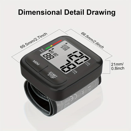 1 st bärbar handledsblodtrycksmätare, automatisk digital blodtrycksmätare med stor LCD-skärm - inklusive blodtrycksrem och PP-låda