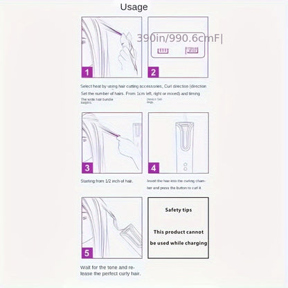 5 värmeinställningar, automatisk böjning för läckert hår - Keramisk, skållningsfri, trasselfri, snabbladdningsbart USB-litiumbatteri - Perfekt för styling, speciella tillfällen och som en elegant present med lyxig presentask inkluderad