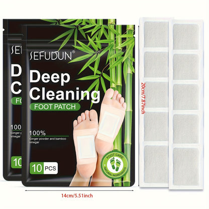 10 st djuprengörande fotplåster, naturlig bambuvinäger ingefärapulver fotkuddar för fotvård, självhäftande ark, efter fotbad när du sover varmt och slappnar av
