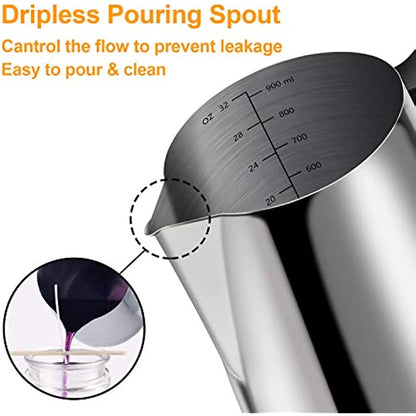 Ljusframställning hällgryta 32 oz dubbelpanna vax smältdegel 304 kanna i rostfritt stål med värmebeständigt handtag