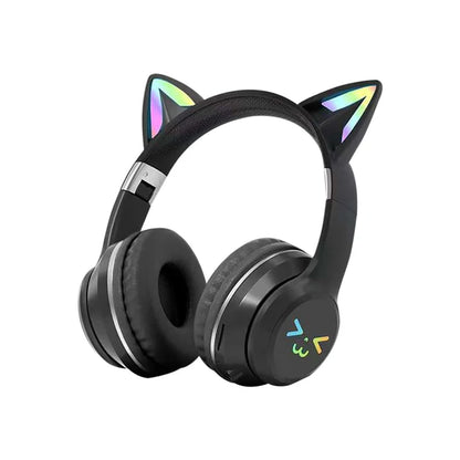Gradient trådlösa hörlurar RGB söt kattöra Bluetooth-hörlurar med mikrofon Stereo Musik Spelhörlurar Flickor Barn Presenter
