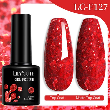 LILYCUTE 7ML Färgglad Gel Nagellack 129 Färger Långvarig För Manikyr Semi Permanent Base Top Coat Nail Art UV Gel Lack