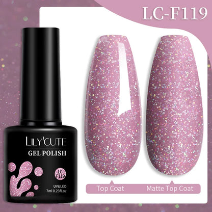 LILYCUTE 7ML Färgglad Gel Nagellack 129 Färger Långvarig För Manikyr Semi Permanent Base Top Coat Nail Art UV Gel Lack