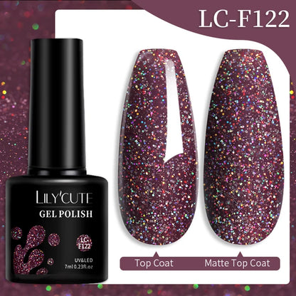 LILYCUTE 7ML Färgglad Gel Nagellack 129 Färger Långvarig För Manikyr Semi Permanent Base Top Coat Nail Art UV Gel Lack