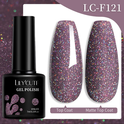 LILYCUTE 7ML Färgglad Gel Nagellack 129 Färger Långvarig För Manikyr Semi Permanent Base Top Coat Nail Art UV Gel Lack