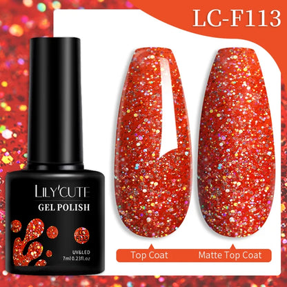 LILYCUTE 7ML Färgglad Gel Nagellack 129 Färger Långvarig För Manikyr Semi Permanent Base Top Coat Nail Art UV Gel Lack