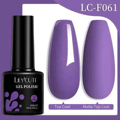 LILYCUTE 7ML Färgglad Gel Nagellack 129 Färger Långvarig För Manikyr Semi Permanent Base Top Coat Nail Art UV Gel Lack
