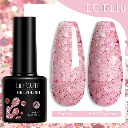 LILYCUTE 7ML Färgglad Gel Nagellack 129 Färger Långvarig För Manikyr Semi Permanent Base Top Coat Nail Art UV Gel Lack