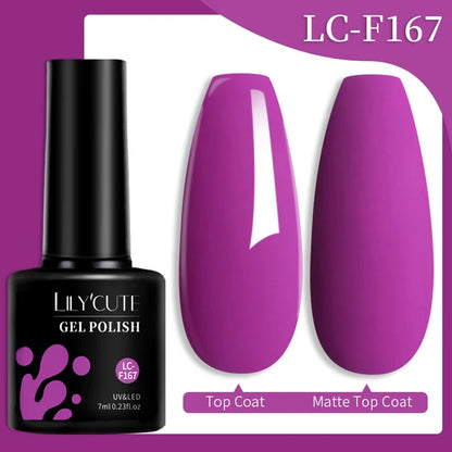 LILYCUTE 7ML Färgglad Gel Nagellack 129 Färger Långvarig För Manikyr Semi Permanent Base Top Coat Nail Art UV Gel Lack