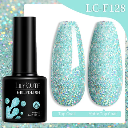 LILYCUTE 7ML Färgglad Gel Nagellack 129 Färger Långvarig För Manikyr Semi Permanent Base Top Coat Nail Art UV Gel Lack