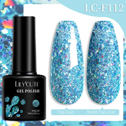 LILYCUTE 7ML Färgglad Gel Nagellack 129 Färger Långvarig För Manikyr Semi Permanent Base Top Coat Nail Art UV Gel Lack