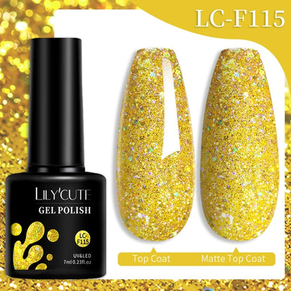 LILYCUTE 7ML Färgglad Gel Nagellack 129 Färger Långvarig För Manikyr Semi Permanent Base Top Coat Nail Art UV Gel Lack